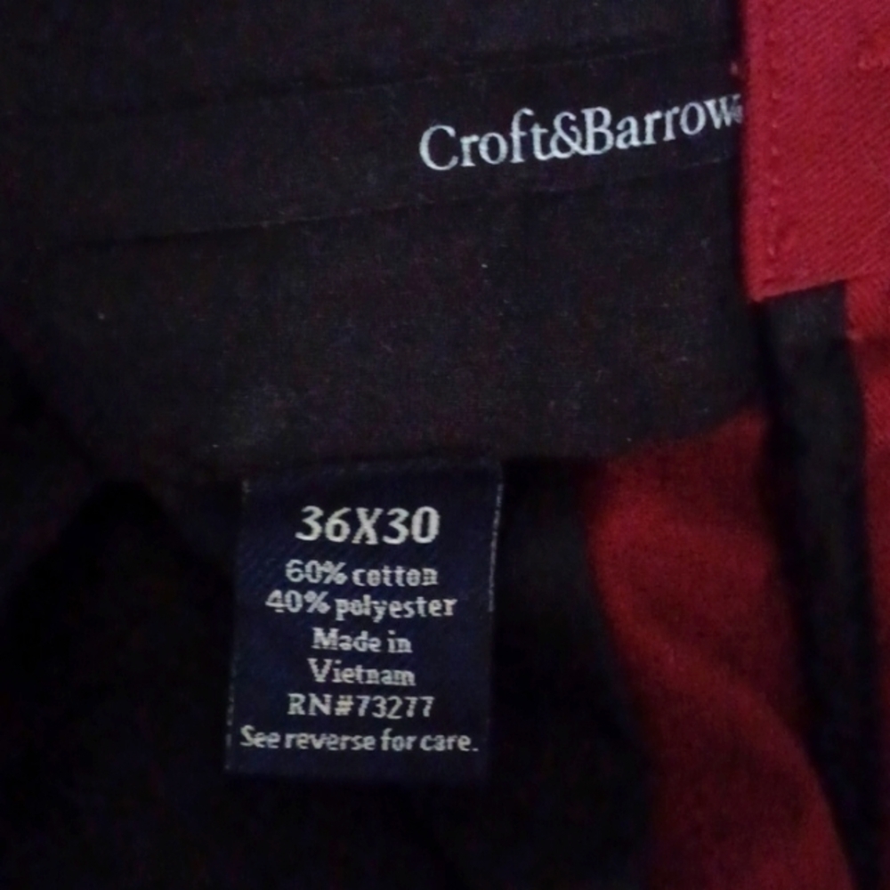 CROFT & BARROW Flat-Front, Maroon Chinos with Wide Legs - Picture 7 of 7